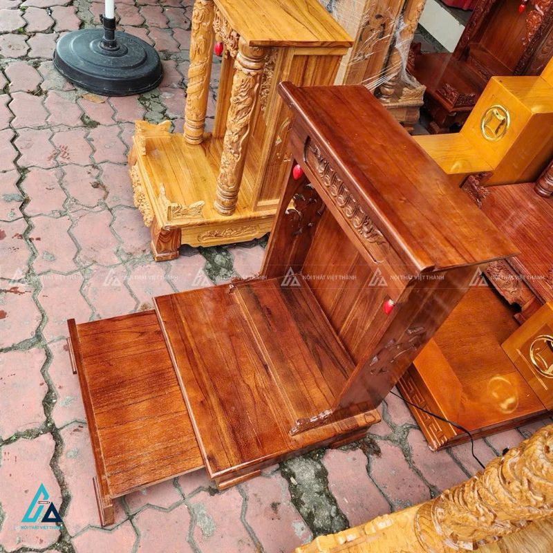 Bàn Thờ Thần Tài Gỗ Tự Nhiên Chạm Đồng Tiền Tài Lộc 2