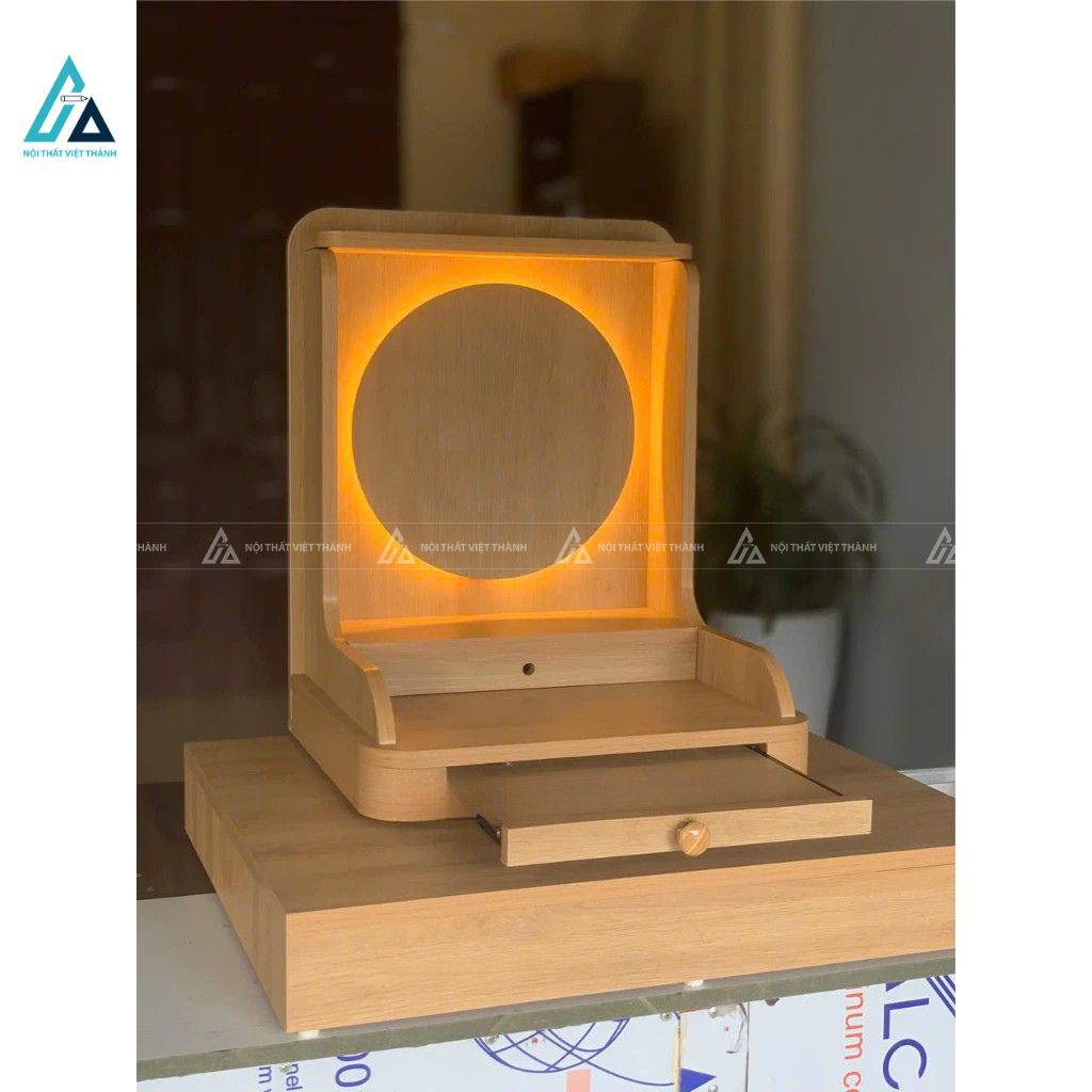 Bàn Thờ Thần Tài Mái Bằng Hiện Đại Đèn Led Hào Quang Tỏa Sáng 2