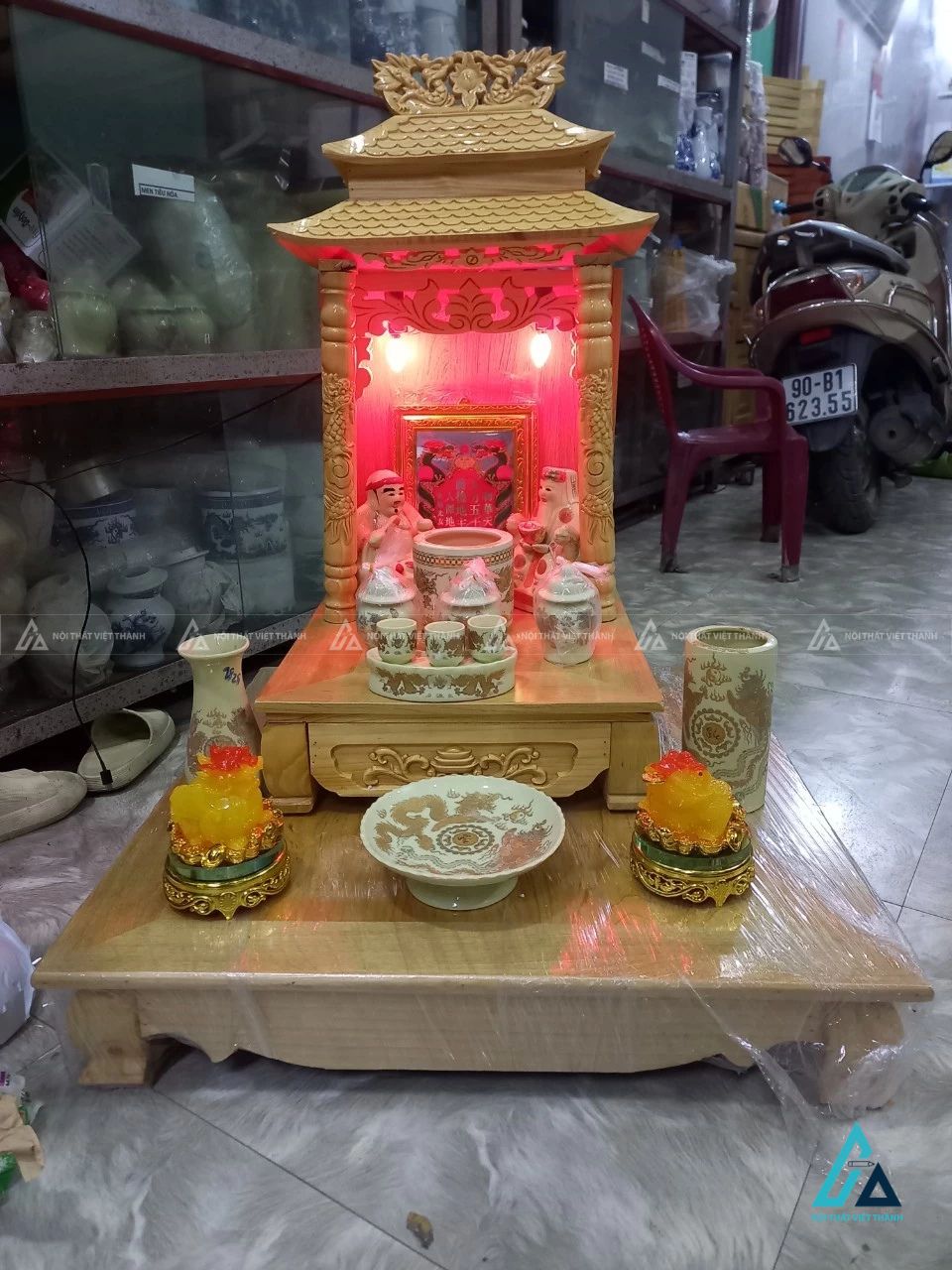 Bàn Thờ Thần Tài Mái Chùa Hai Tầng Chạm Khắc Song Long 2