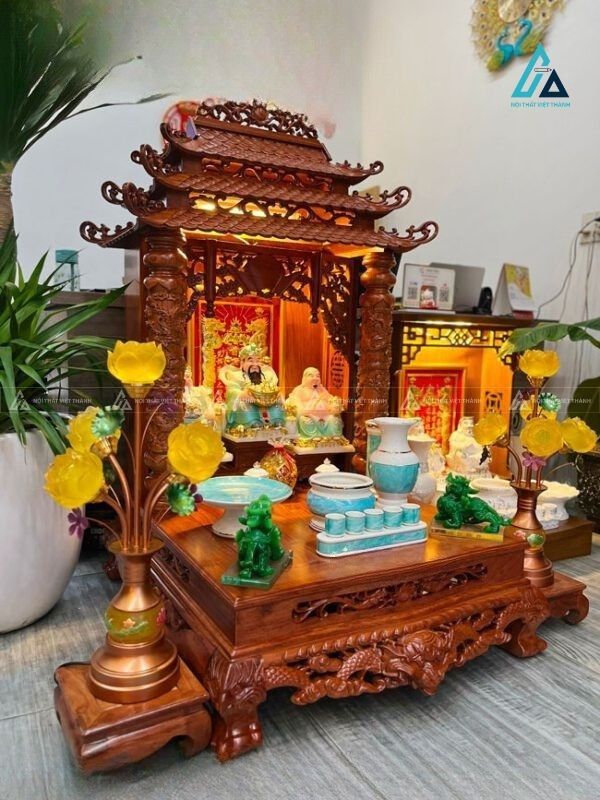 Bàn Thờ Thần Tài Mái Chùa Ba Tầng Cột Rồng Chạm Thủ Công 2