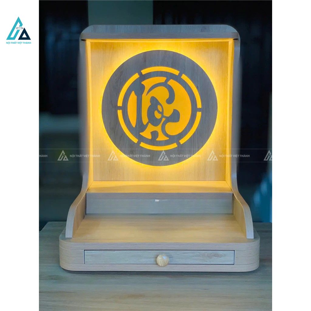 Bàn Thờ Thần Tài Mini Hiện Đại Hào Quang Chữ Lộc Có Đèn Led