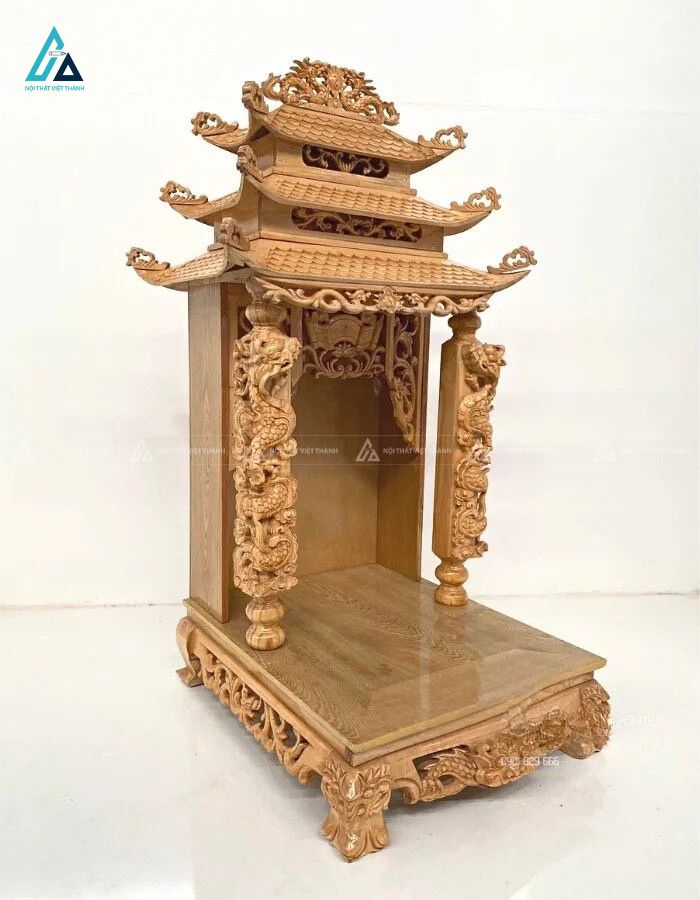 Bàn Thờ Thần Tài Mái Chùa Ba Tầng Chạm Khắc Rồng Phượng Uy Nghi 2