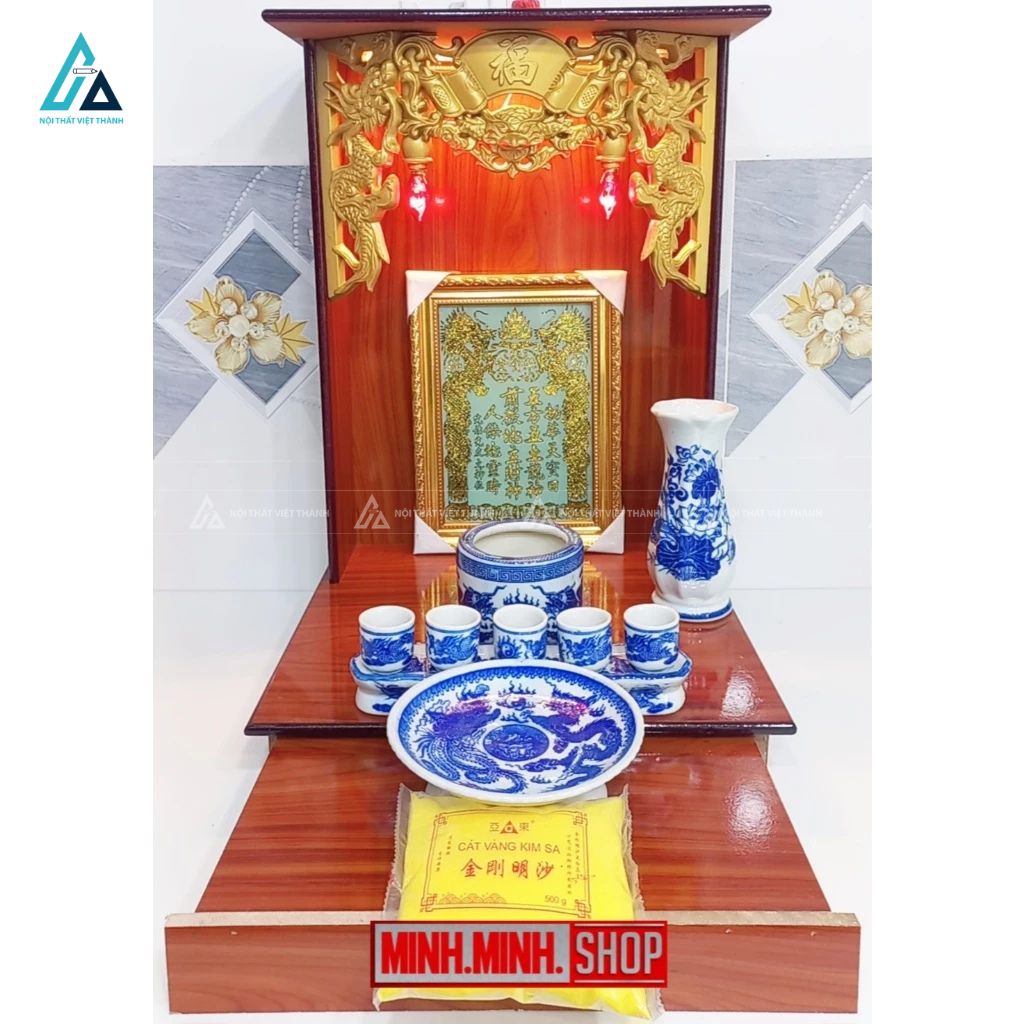 Bàn Thờ Thần Tài Mái Bằng Chạm Rồng Nổi Tích Hợp Ngăn Kéo 2
