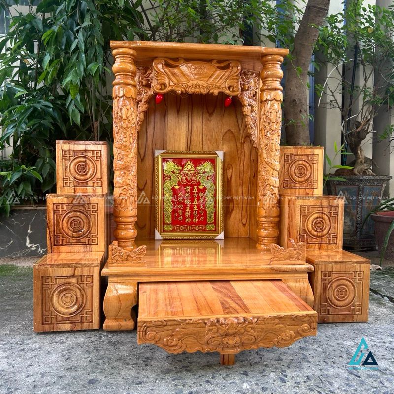 Bàn Thờ Thần Tài Cột Rồng Chạm Khắc Tinh Xảo Có Ngăn Kéo Rộng 2