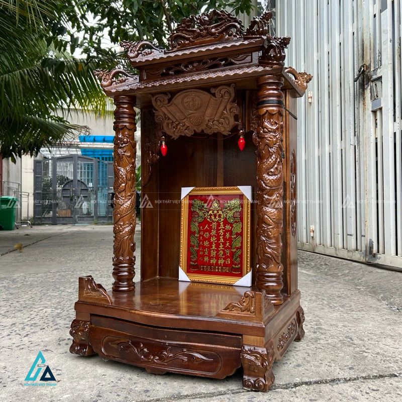 Bàn Thờ Thần Tài Mái Chùa 2 Tầng Gỗ Tự Nhiên Chạm Rồng Uy Nghi 2