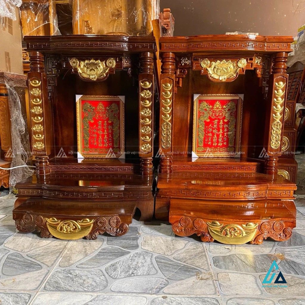 Bàn Thờ Thần Tài Dát Vàng Thủ Công Chạm Thỏi Vàng Tài Lộc 2