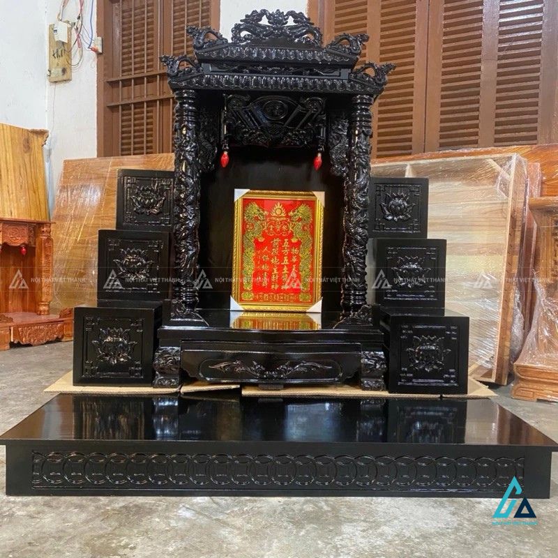 Bàn Thờ Thần Tài Mái Chùa 2 Tầng Cột Rồng Chạm Khắc Tinh Xảo