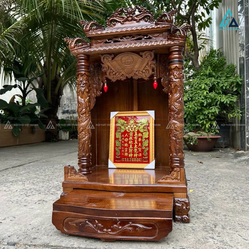 Bàn Thờ Thần Tài Mái Chùa 2 Tầng Gỗ Tự Nhiên Chạm Rồng Uy Nghi 3