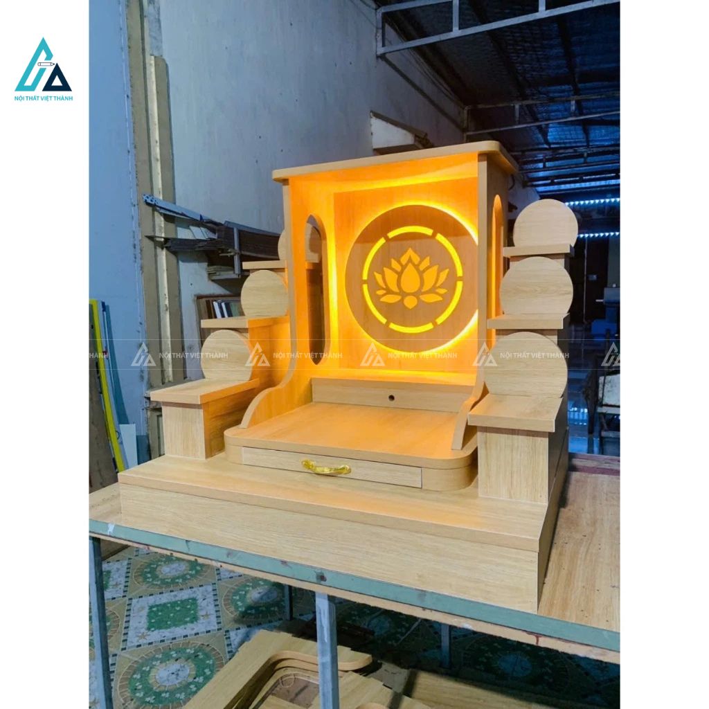 Bàn Thờ Thần Tài Mái Bằng Hiện Đại Có Đèn Led Hoa Sen 4