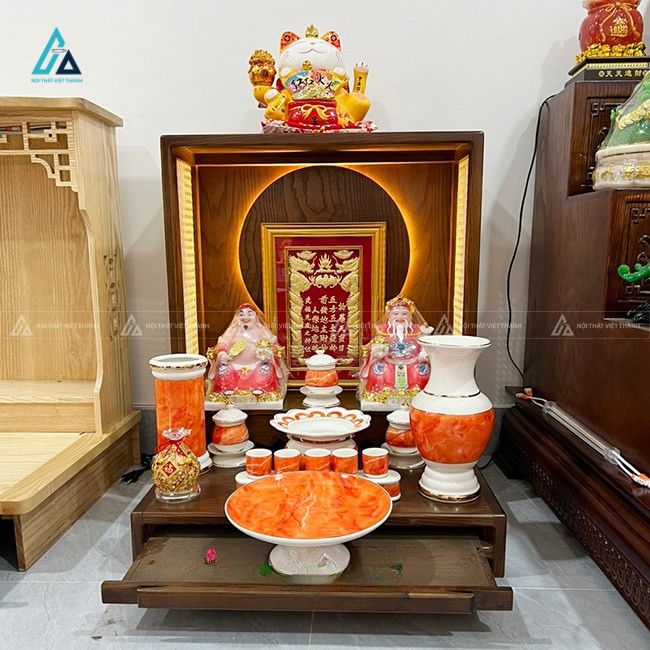 Bàn Thờ Thần Tài Phong Mây Có Hào Quang Gỗ Tự Nhiên Hiện Đại 4