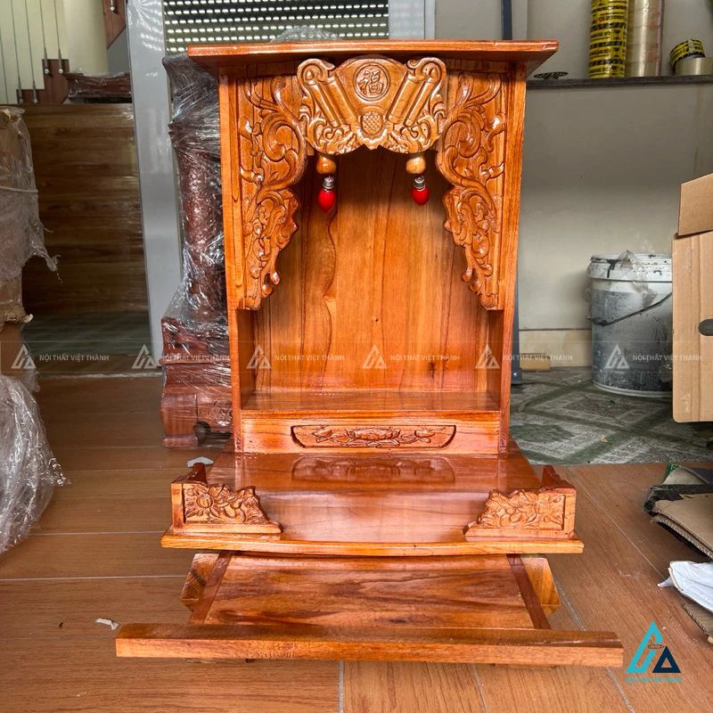 Bàn Thờ Thần Tài Chân Quỳ Cao Ráo Gỗ Tự Nhiên Hiện Đại 3