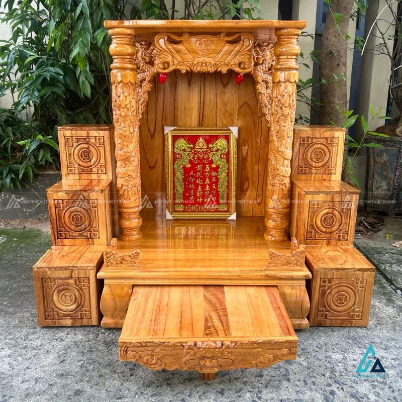 Bàn Thờ Thần Tài Cột Rồng Chạm Khắc Tinh Xảo Có Ngăn Kéo Rộng 3