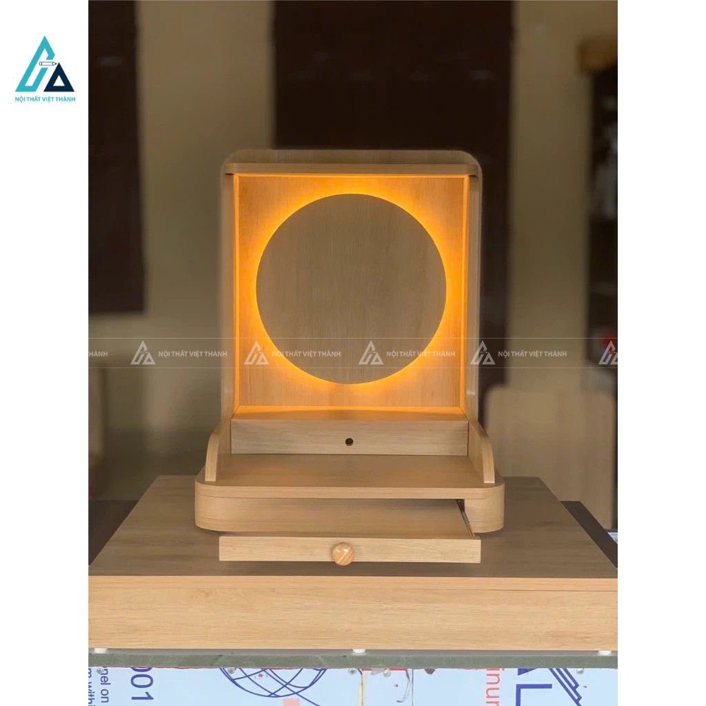 Bàn Thờ Thần Tài Mái Bằng Hiện Đại Đèn Led Hào Quang Tỏa Sáng 3
