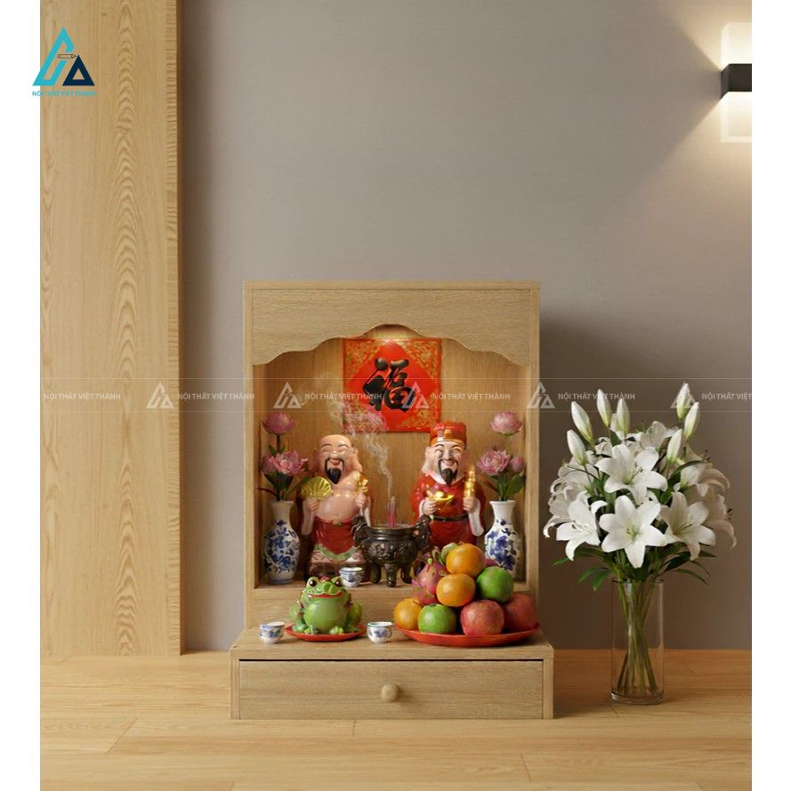 Bàn Thờ Thần Tài Thổ Địa Mái Bằng Hiện Đại Tích Hợp Ngăn Kéo