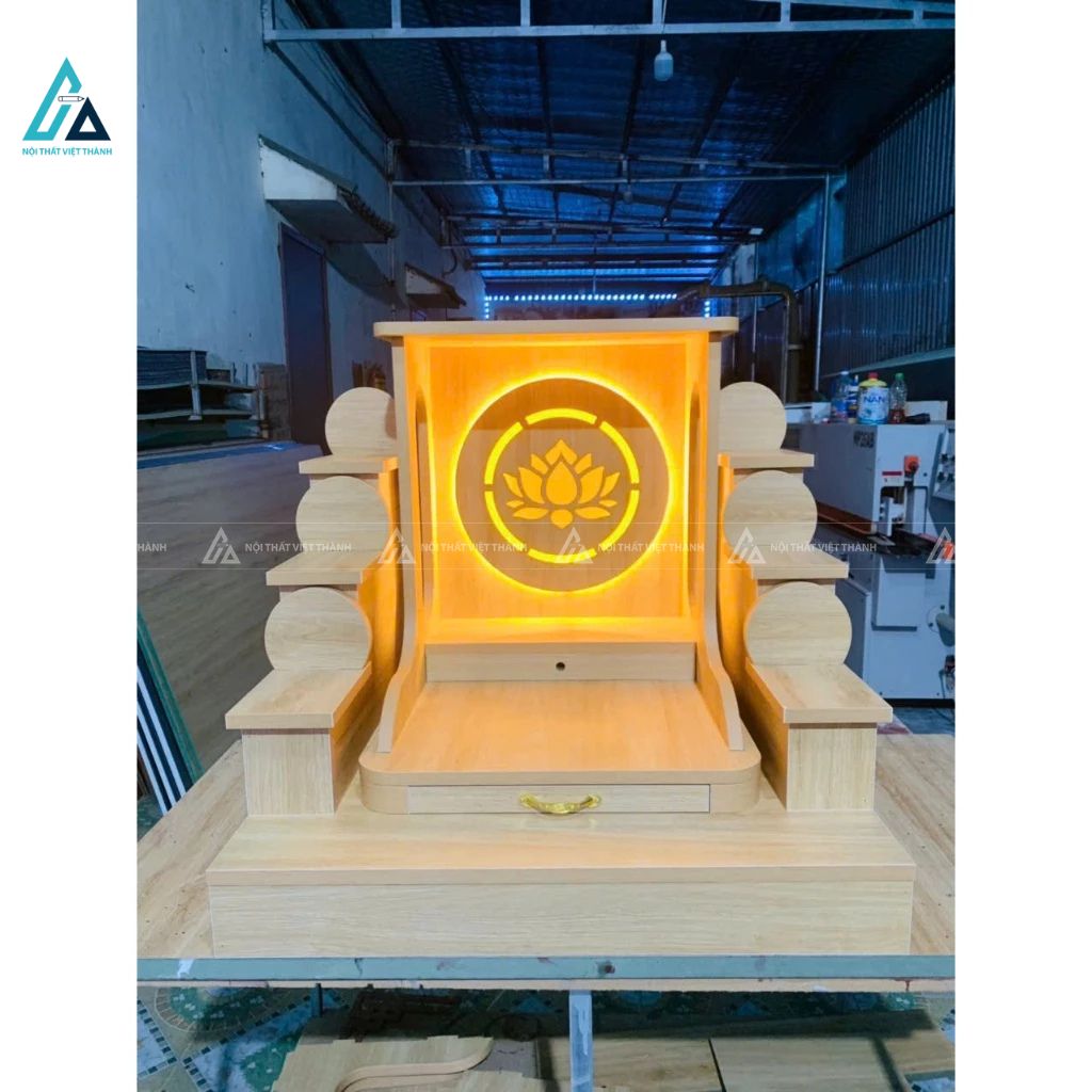 Bàn Thờ Thần Tài Mái Bằng Hiện Đại Có Đèn Led Hoa Sen
