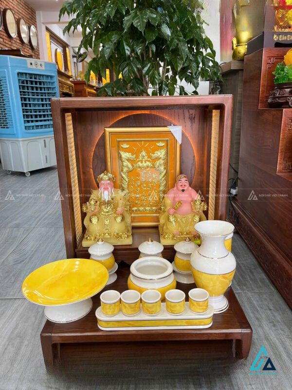 Bàn Thờ Thần Tài Phong Mây Có Hào Quang Gỗ Tự Nhiên Hiện Đại