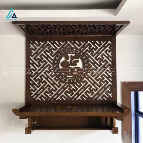 Bàn Thờ Treo Tường Kết Hợp Vách Ốp Hậu Trang Trí Tinh Tế