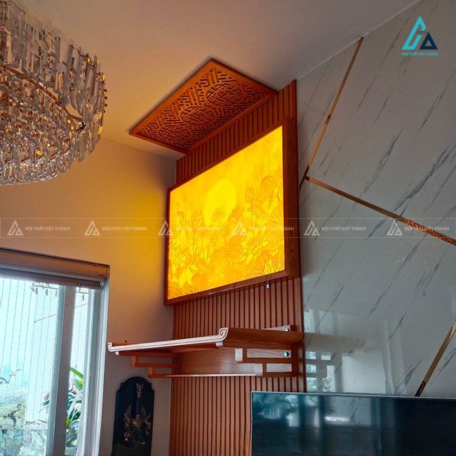 Bàn Thờ Phật Treo Tường Kết Hợp Tranh Trúc Chỉ Hoa Sen 1