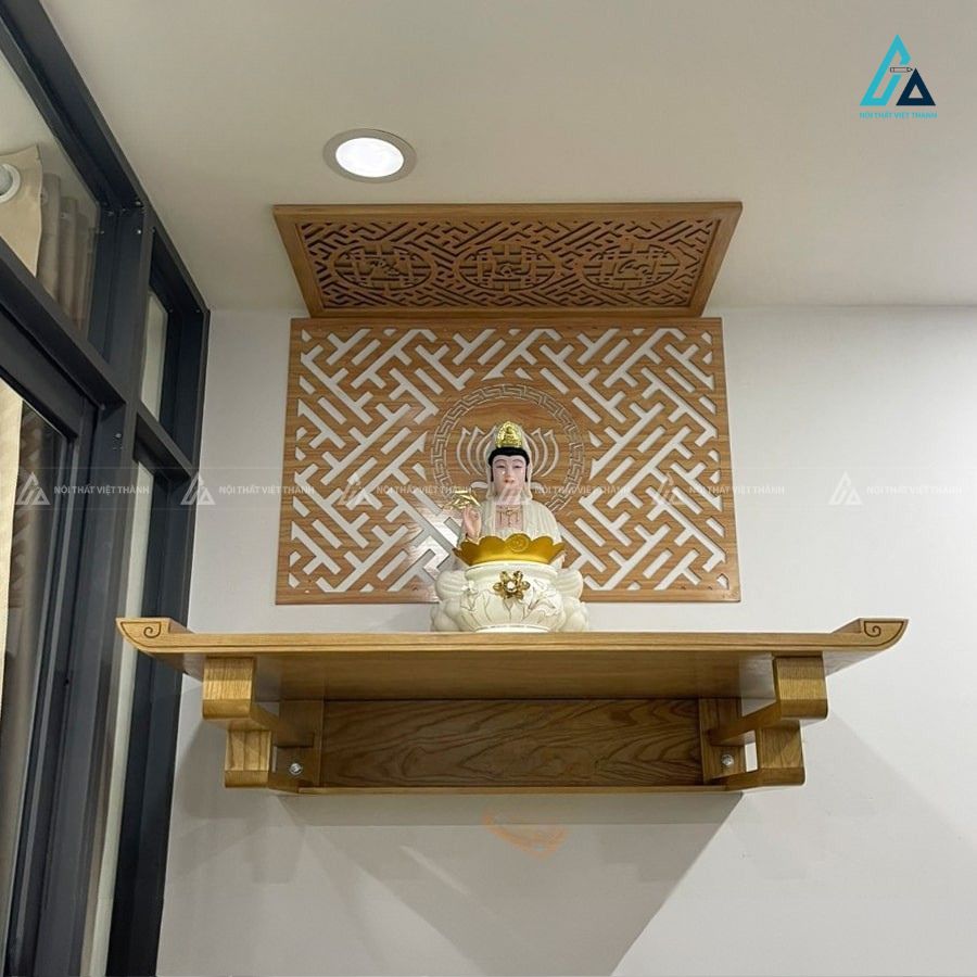 Bàn Thờ Phật Treo Tường Ốp Hậu Hoa Sen Trang Nghiêm
