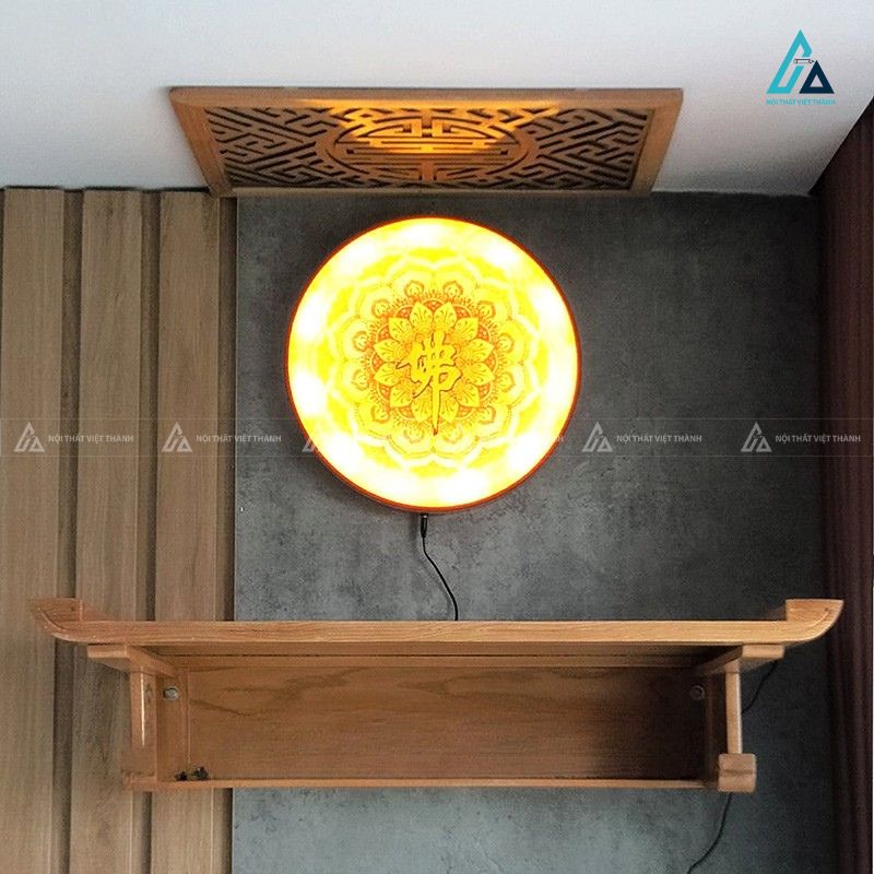 Bàn Thờ Treo Tường Tích Hợp Tranh Điện Tròn Và Tấm Chắn Khói