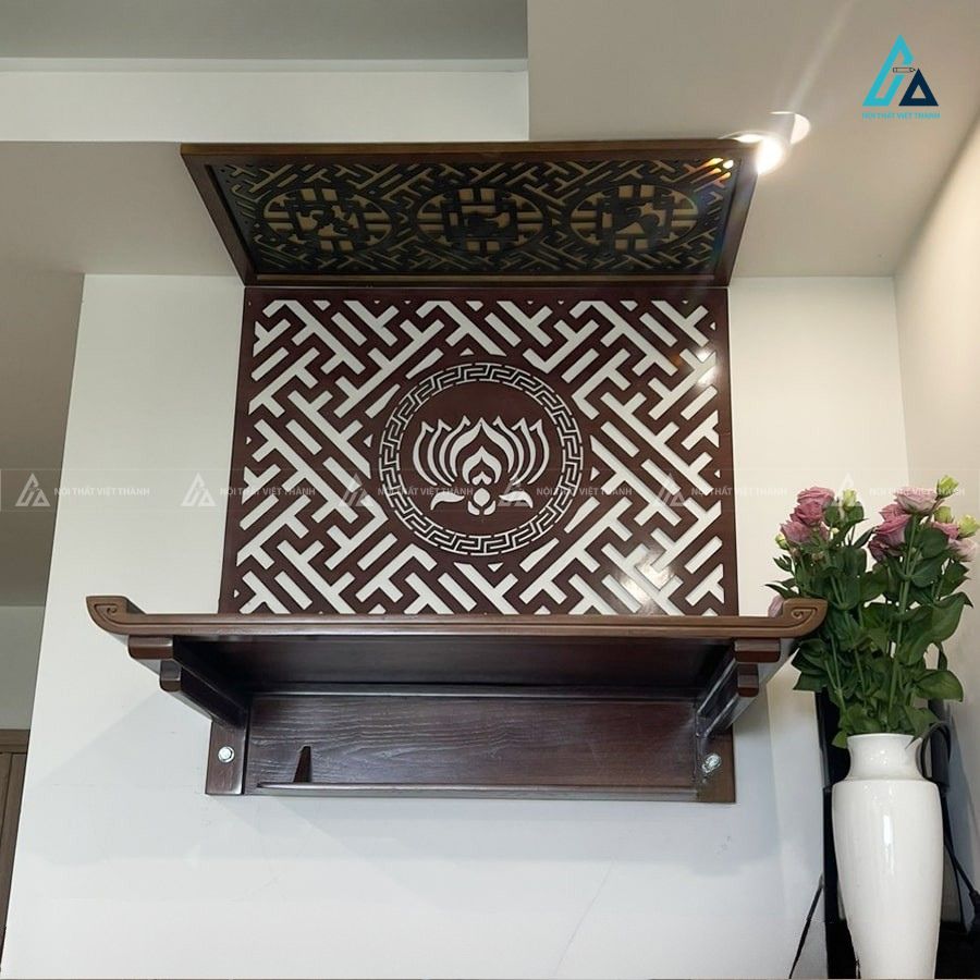 Bàn Thờ Phật Treo Tường Ốp Hậu Hoa Sen Trang Nghiêm 1