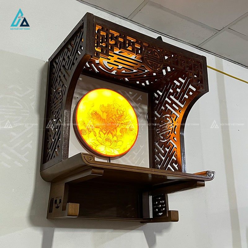 Bàn Thờ Treo Tường Có Vách Ngăn Tích Hợp Tranh Trúc Chỉ Tròn 1
