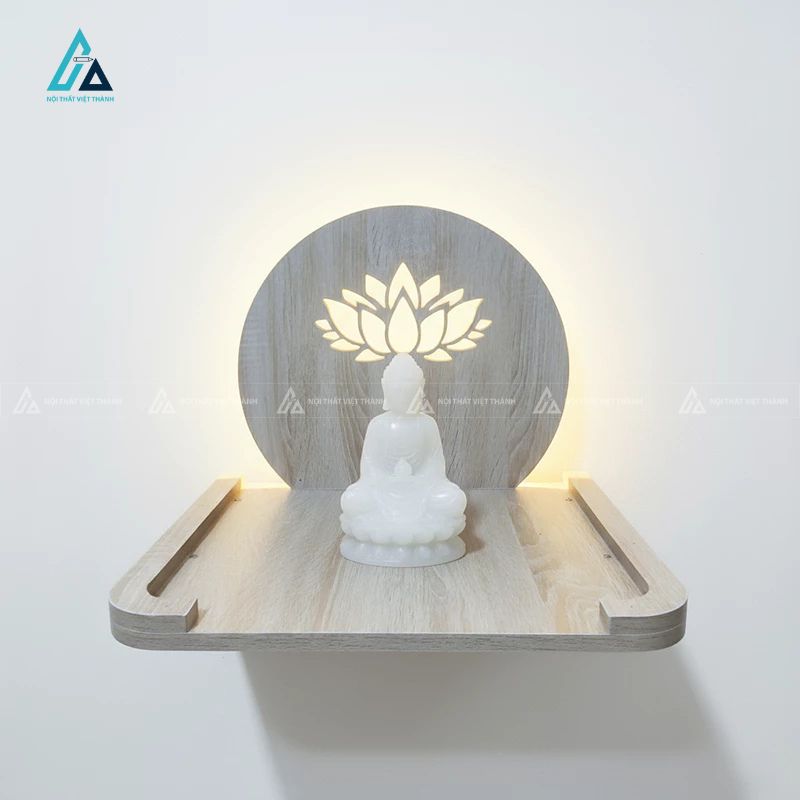 Bàn Thờ Treo Tường Tích Hợp Đèn Led Tranh Gỗ Hoa Sen