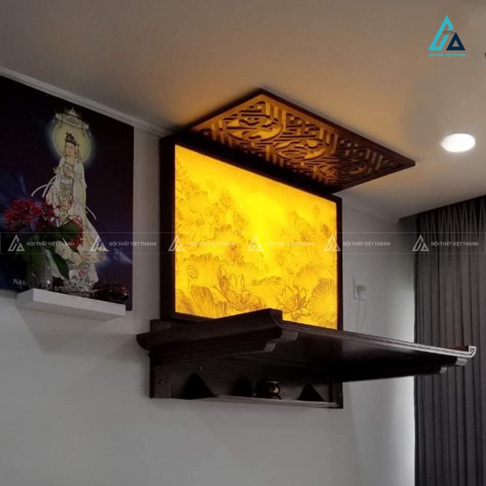 Bàn Thờ Treo Tường Hiện Đại Kết Hợp Tranh Trúc Chỉ Sen Tỏa Hào Quang 1