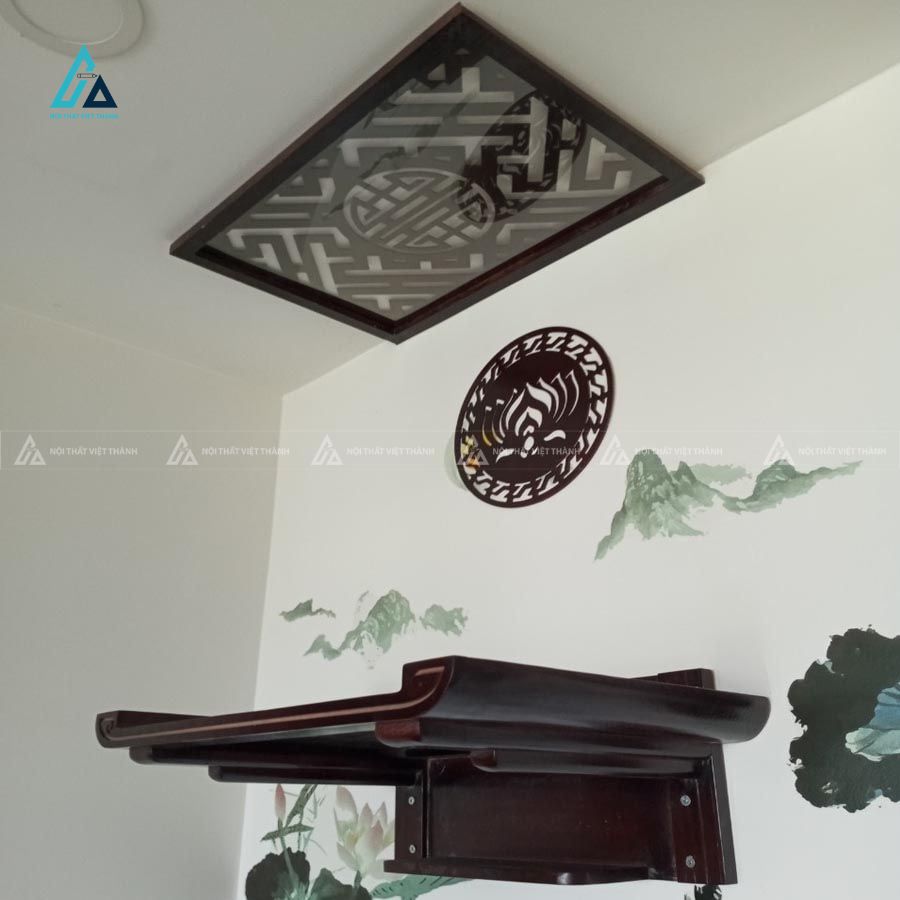 Bàn Thờ Treo Tường Tai Cuốn Tích Hợp Tấm Ốp Hoa Sen Cao Cấp 1