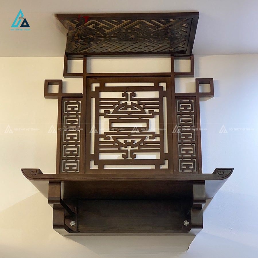 Bàn Thờ Treo Tường Chung Cư Có Vách Ốp Hậu Cắt Khắc Chữ Thọ Tinh Sảo 2