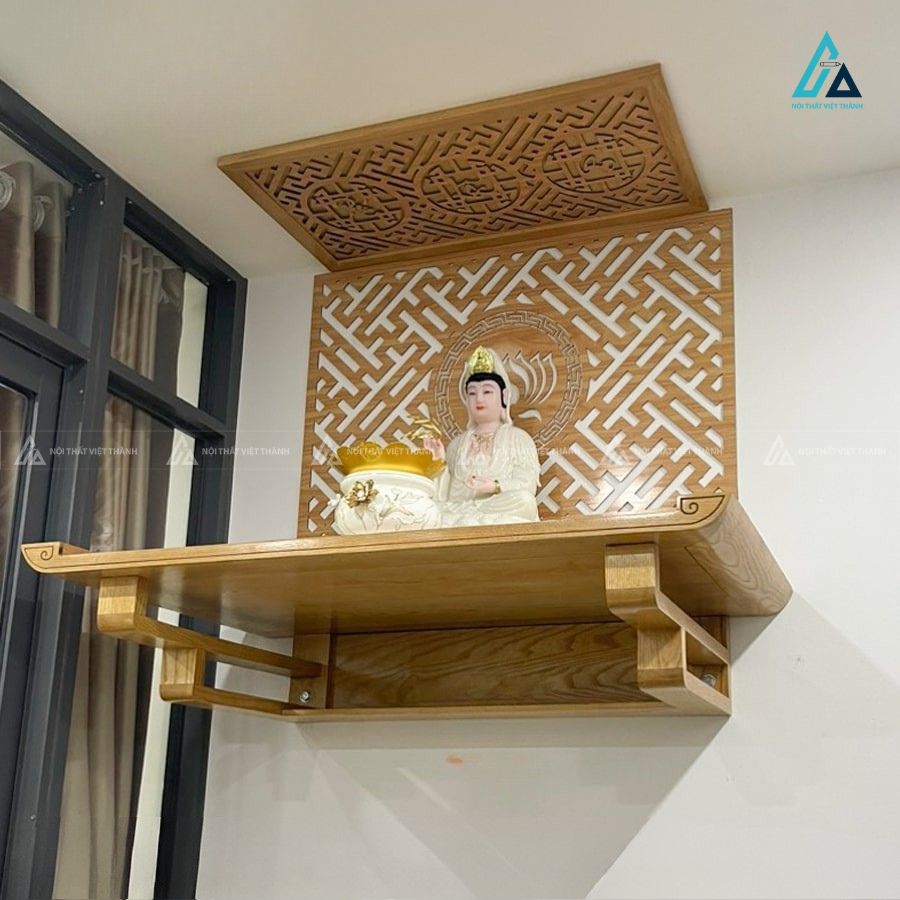 Bàn Thờ Phật Treo Tường Ốp Hậu Hoa Sen Trang Nghiêm 2