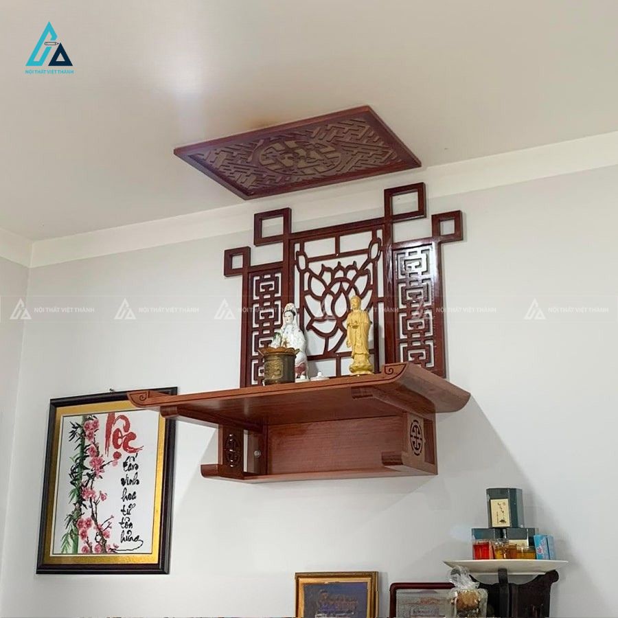 Bàn Thờ Phật Treo Tường Hiện Đại Đi Kèm Vách Ốp Hậu Hoa Sen Cao Cấp 2