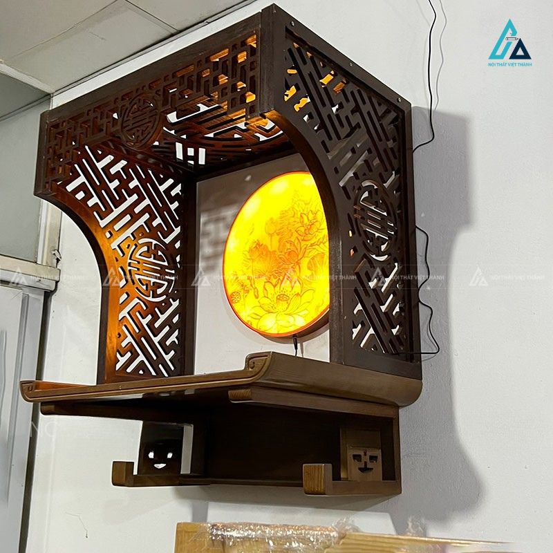 Bàn Thờ Treo Tường Có Vách Ngăn Tích Hợp Tranh Trúc Chỉ Tròn 2