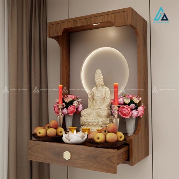 Bàn Thờ Treo Tường Có Vách Tủ Tích Hợp Đèn Led Hào Quang 2