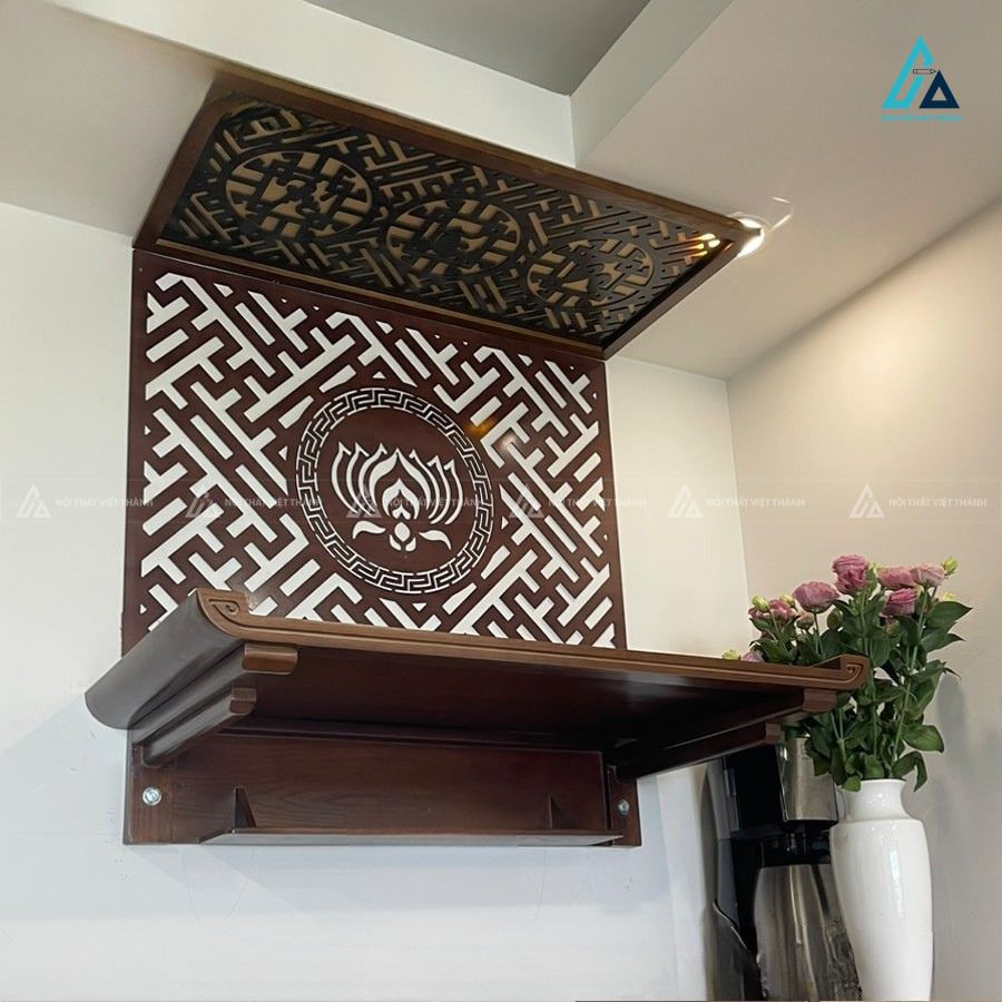 Bàn Thờ Phật Treo Tường Ốp Hậu Hoa Sen Trang Nghiêm 3
