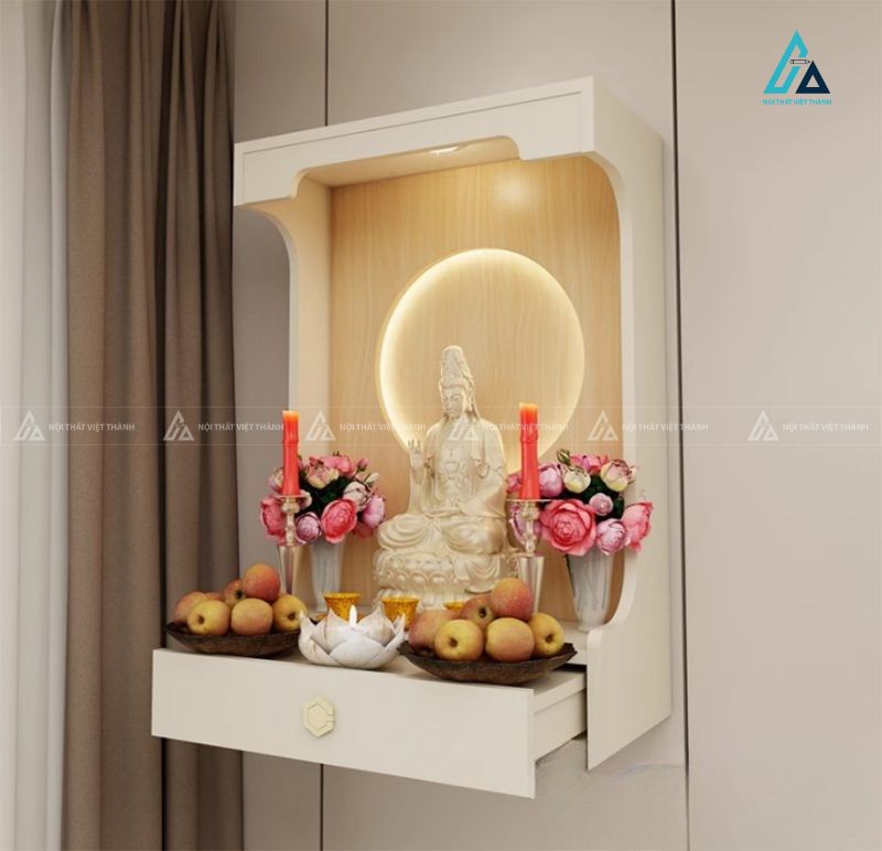 Bàn Thờ Treo Tường Có Vách Tủ Tích Hợp Đèn Led Hào Quang 4