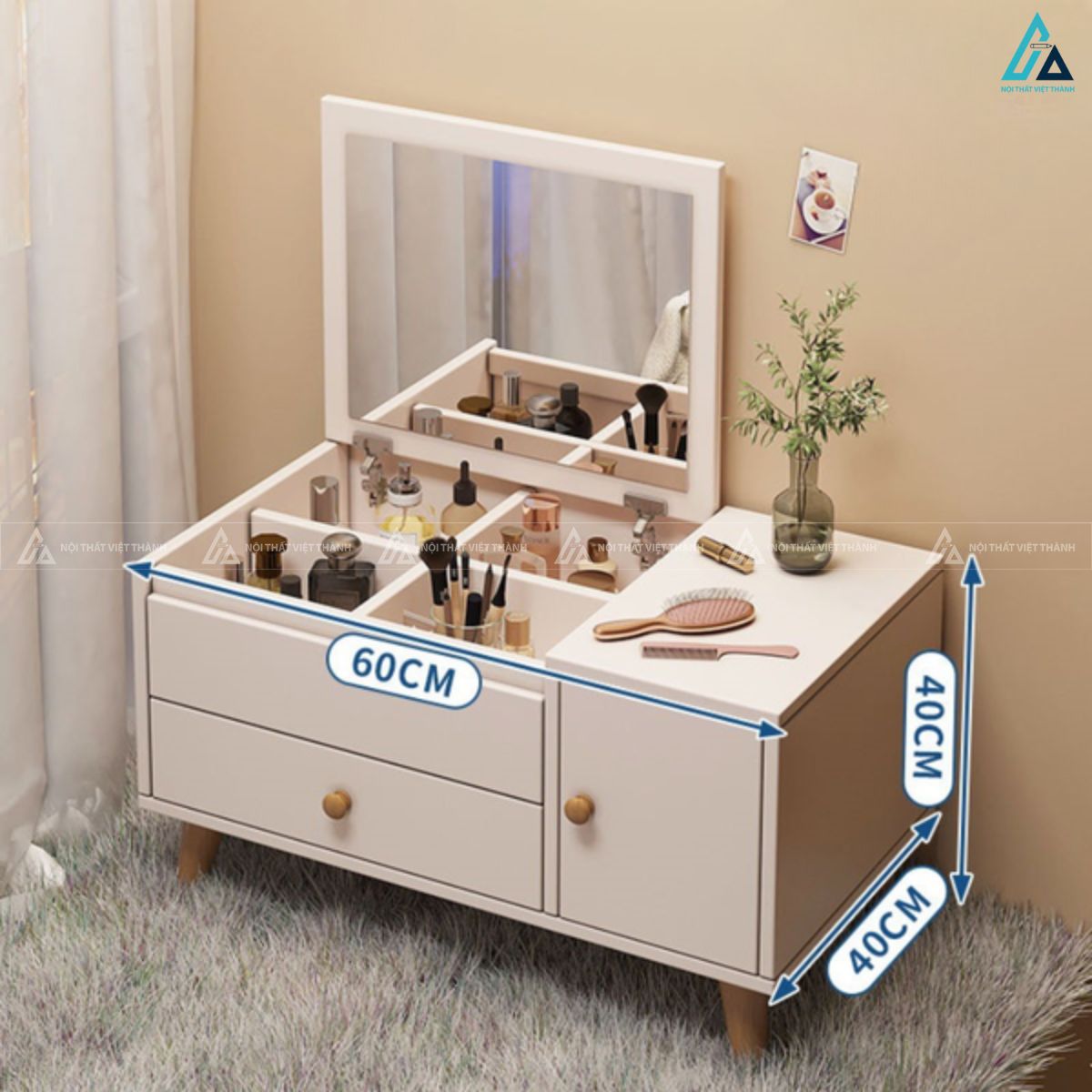 Bàn trang điểm ngồi bệt gương lật thông minh tối ưu diện tích 1