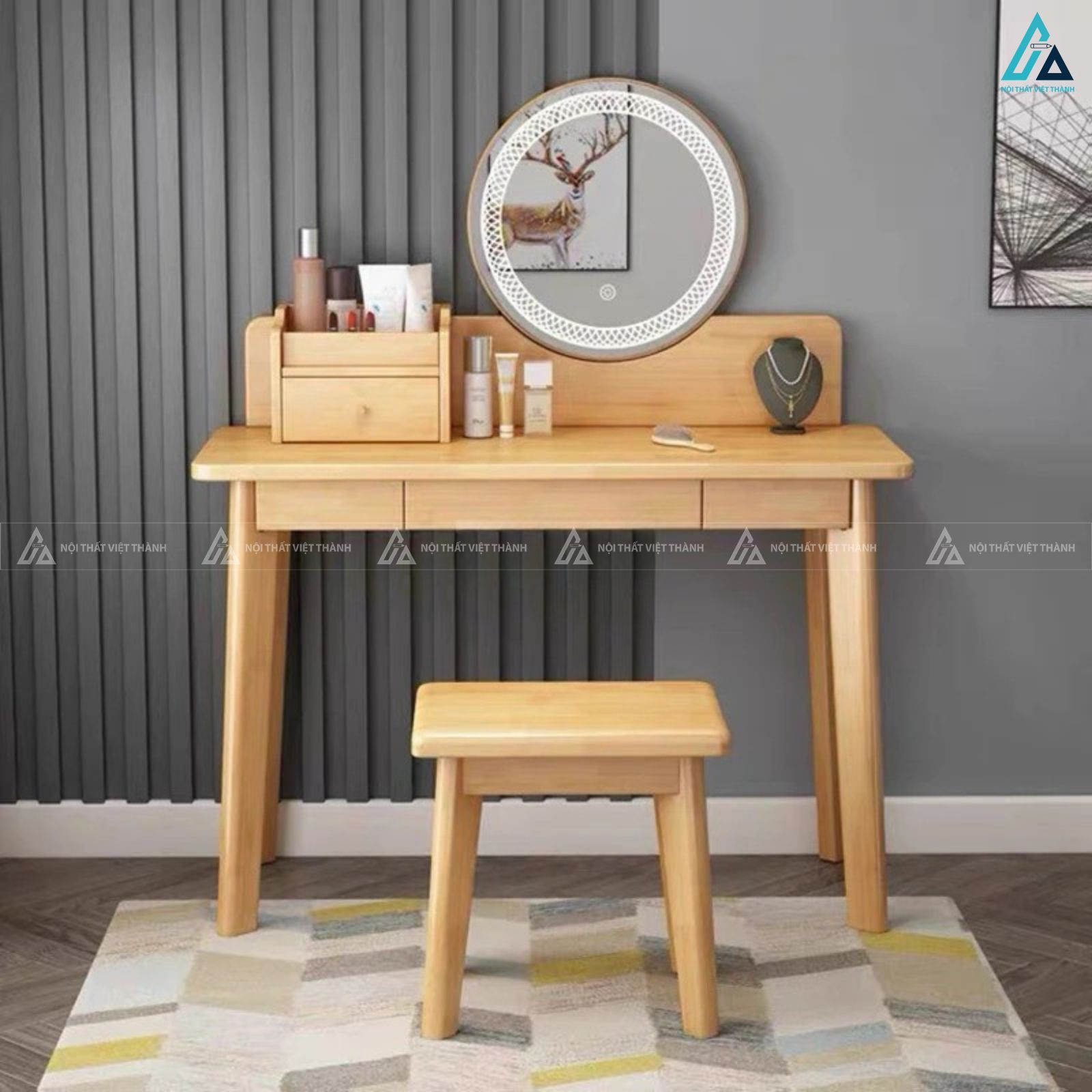 Bàn trang điểm hiện đại tối giản kèm gương đèn led thông minh