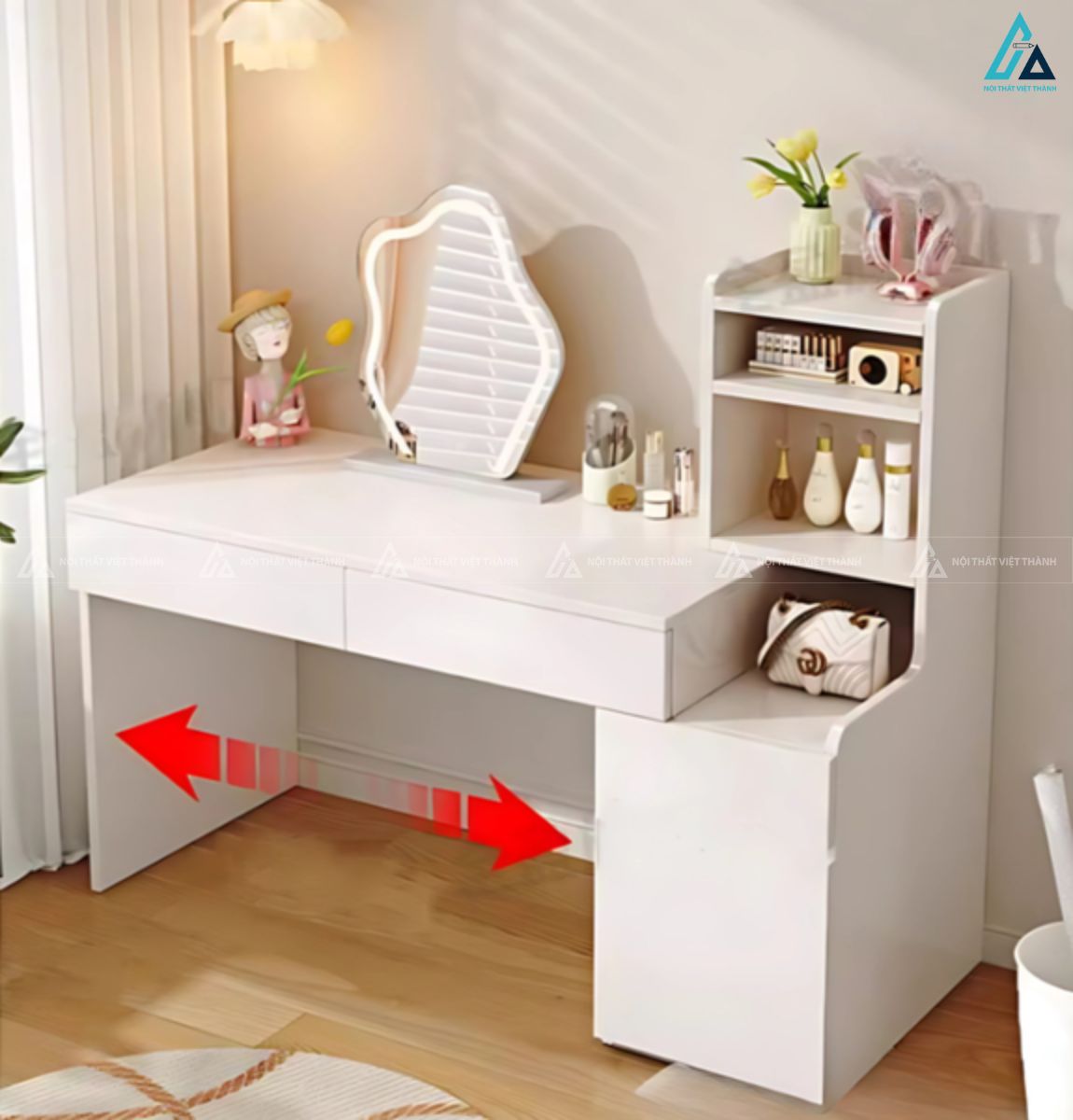 Bàn trang điểm hiện đại kệ liền kề gương tạo hình độc đáo 3