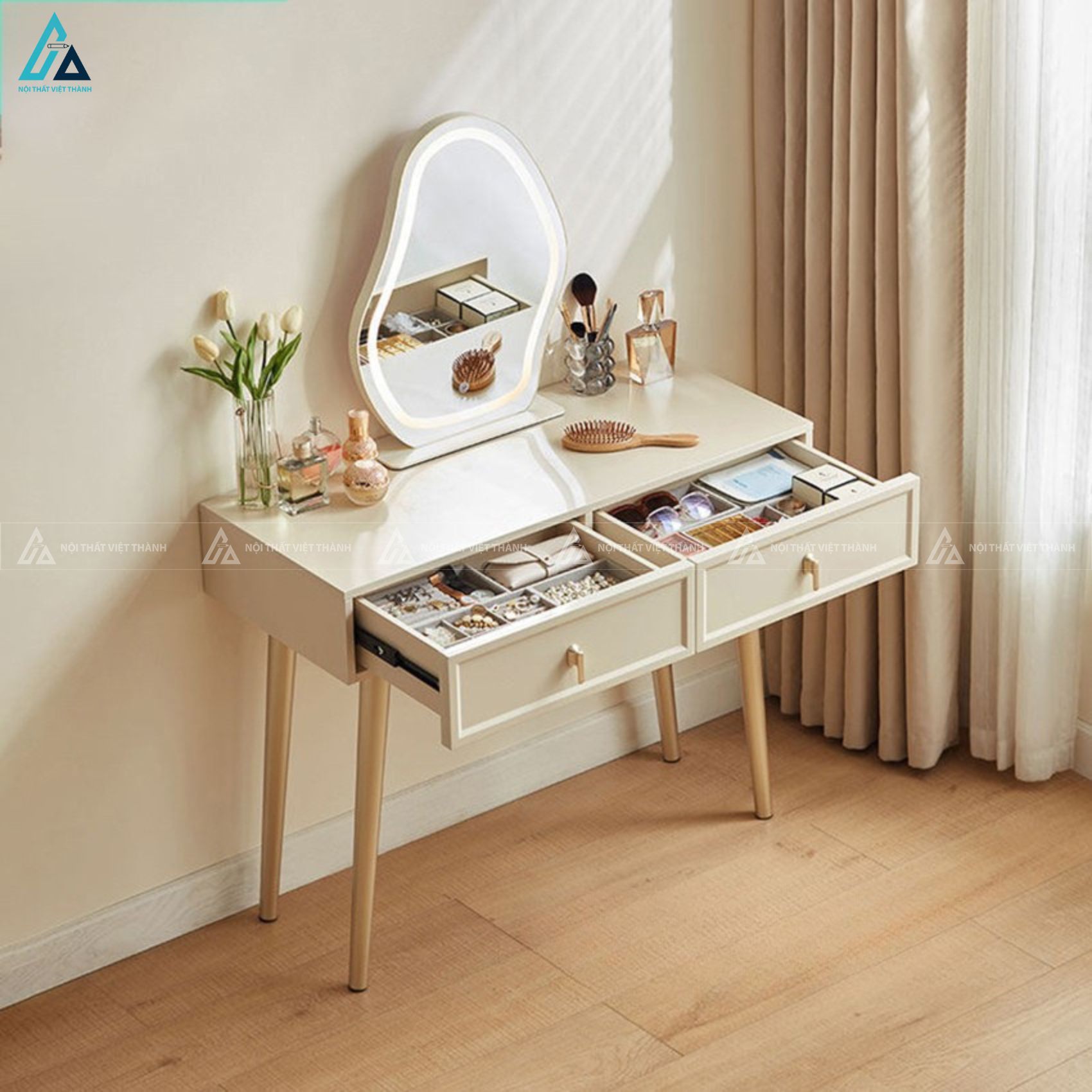 Bàn trang điểm hiện đại có gương đèn led thông minh tiện dụng 1