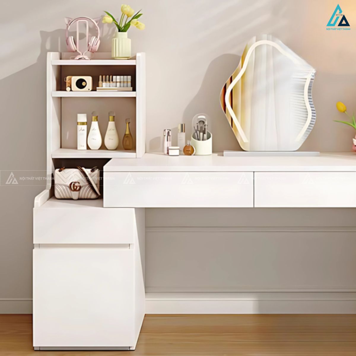 Bàn trang điểm hiện đại kệ liền kề gương tạo hình độc đáo 1