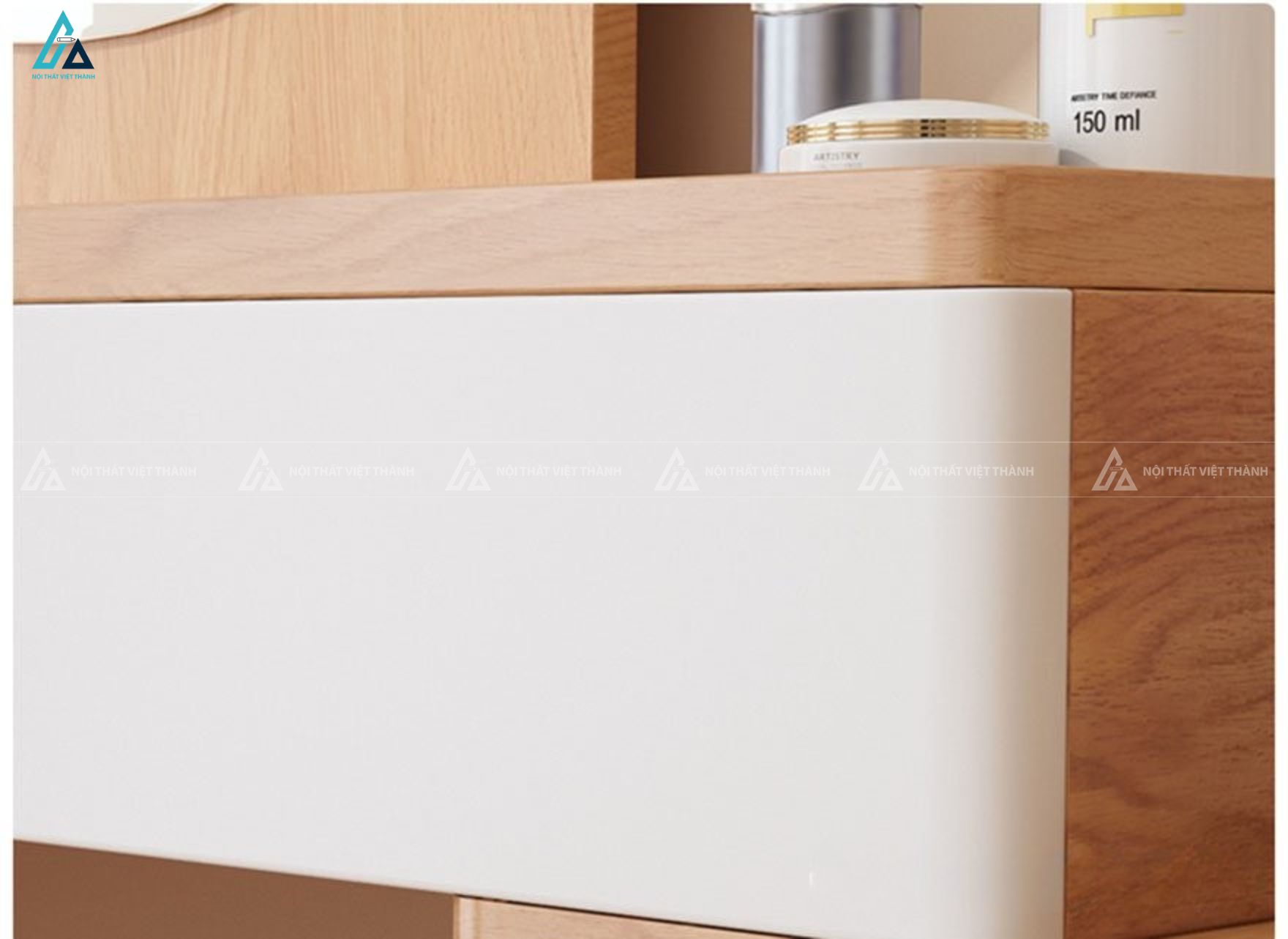 Bàn trang điểm hiện đại kèm gương đèn led tròn và ghế đôn tiện lợi 2