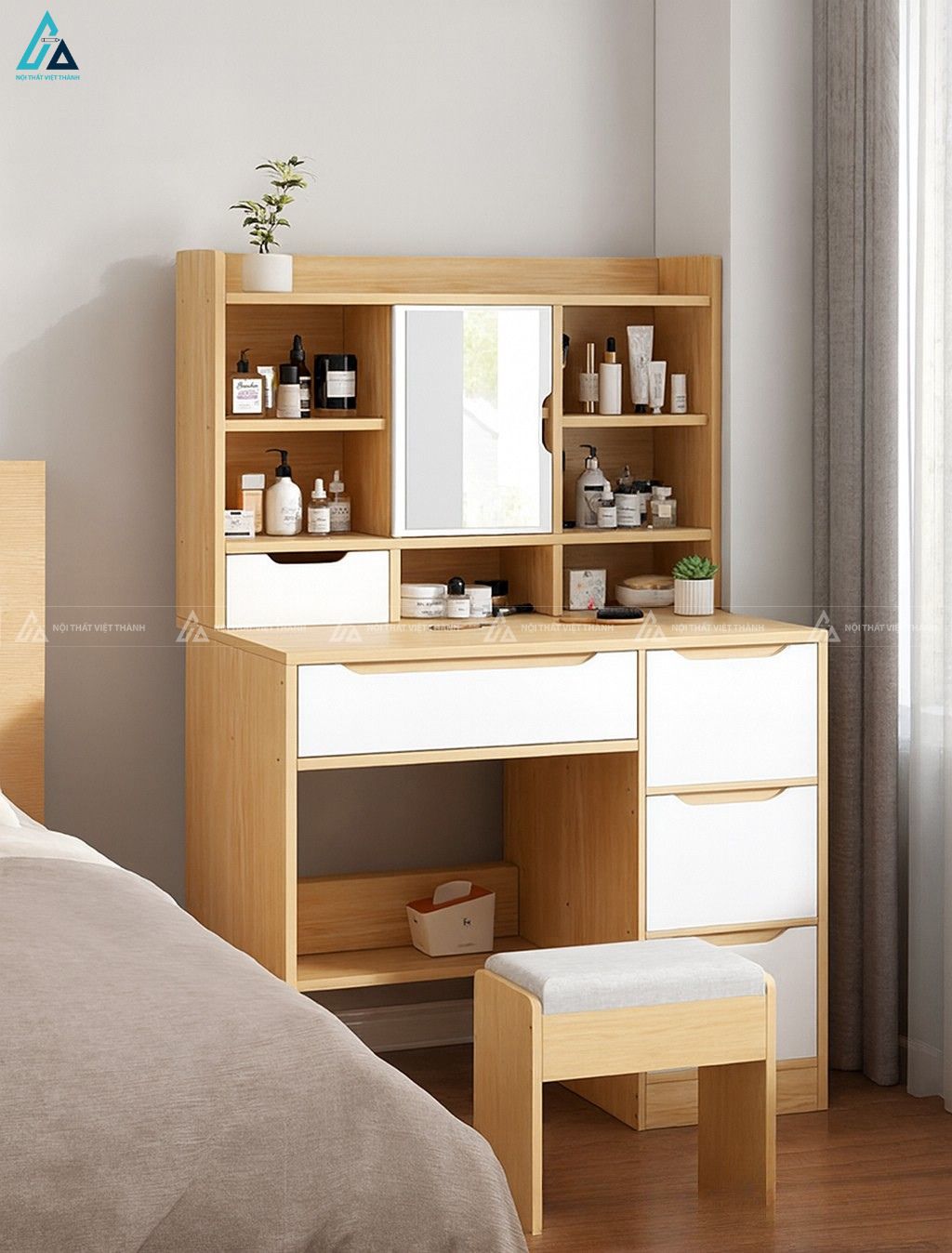 Bàn trang điểm thiết kế tủ kệ đa năng thông minh tiện lợi