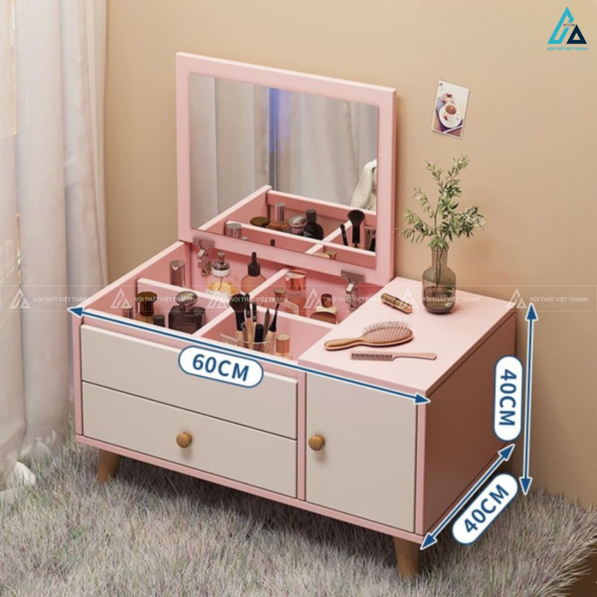 Bàn trang điểm ngồi bệt gương lật thông minh tối ưu diện tích 2