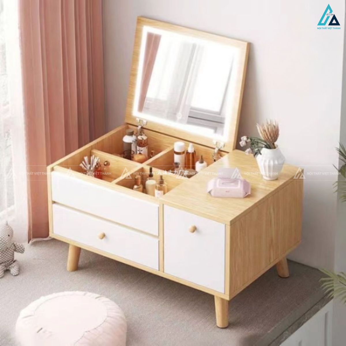 Bàn trang điểm ngồi bệt gương lật thông minh tối ưu diện tích 3