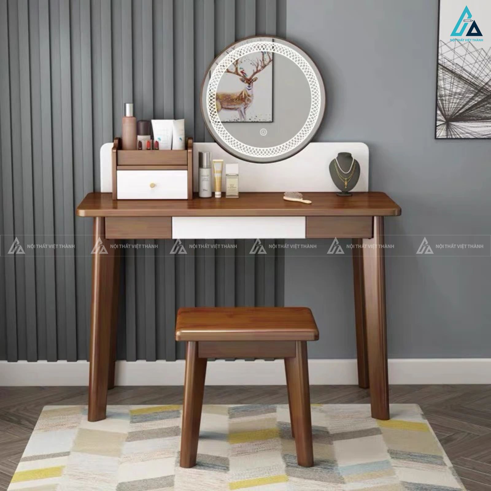 Bàn trang điểm hiện đại tối giản kèm gương đèn led thông minh 2