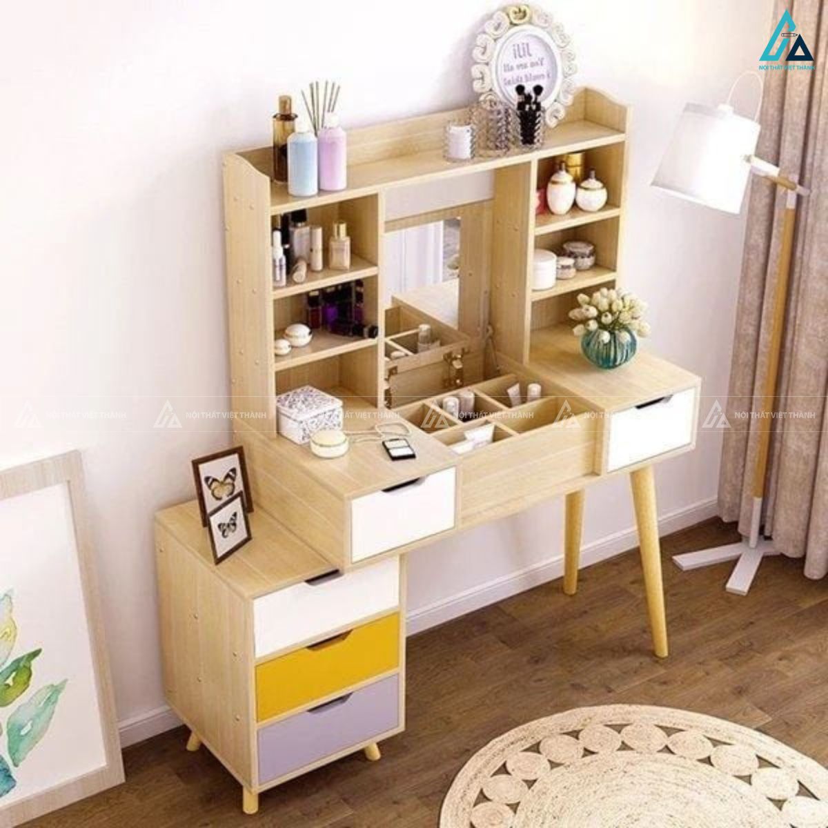 Bàn trang điểm thông minh gương lật kèm ngăn kéo đa sắc màu 3