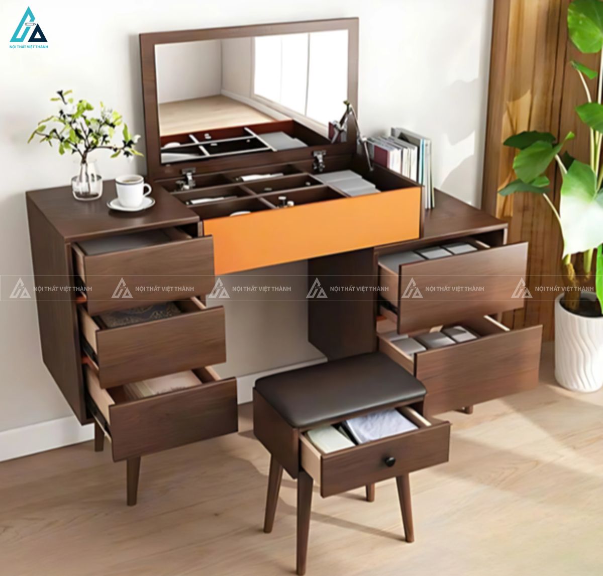 Bàn trang điểm gương lật thông minh nhiều ngăn lưu trữ sang trọng