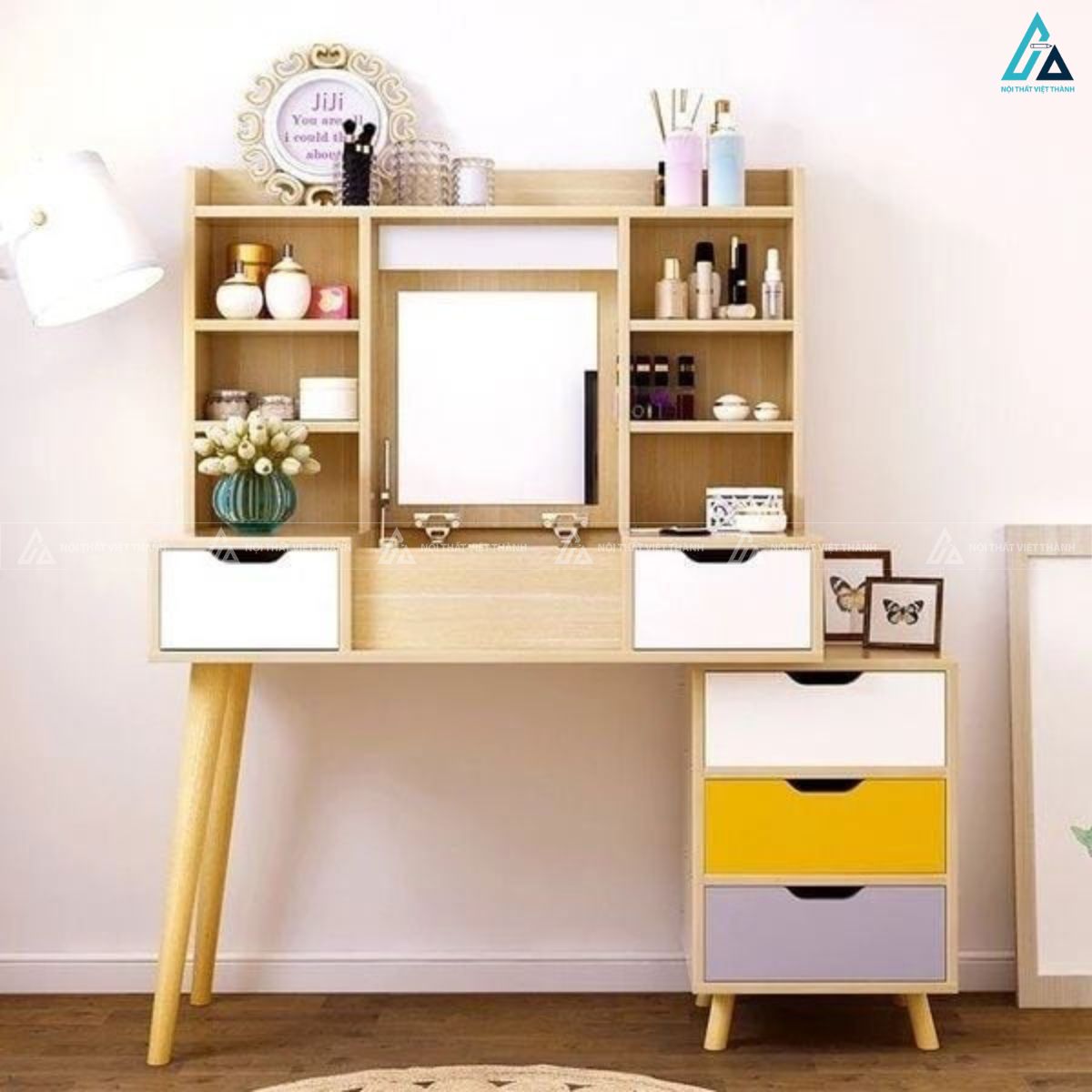 Bàn trang điểm thông minh gương lật kèm ngăn kéo đa sắc màu