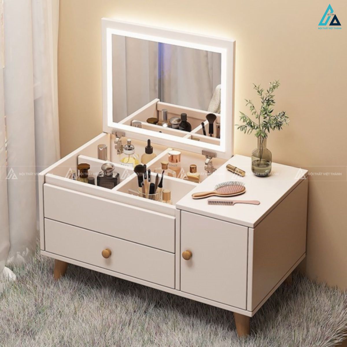 Bàn trang điểm ngồi bệt gương lật thông minh tối ưu diện tích